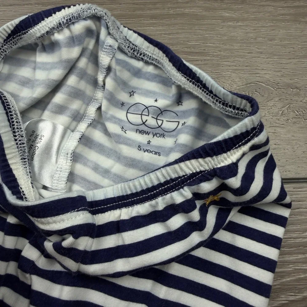 Egg New York Girls Pajama Set Striped Sequin Heart Navy White 5 Years